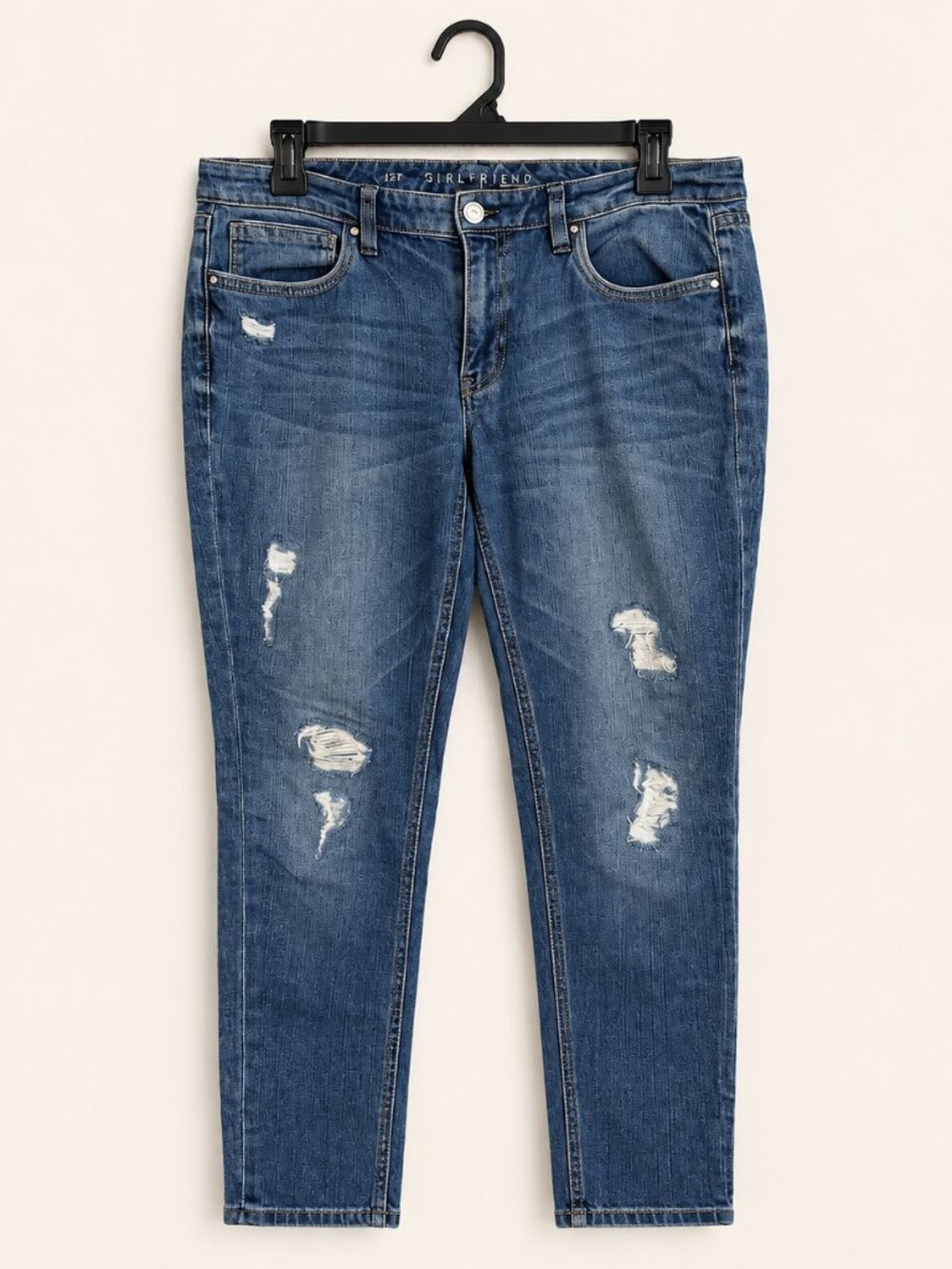 White House Black Market Girlfriend Distressed Jeans 12P Petite Blue